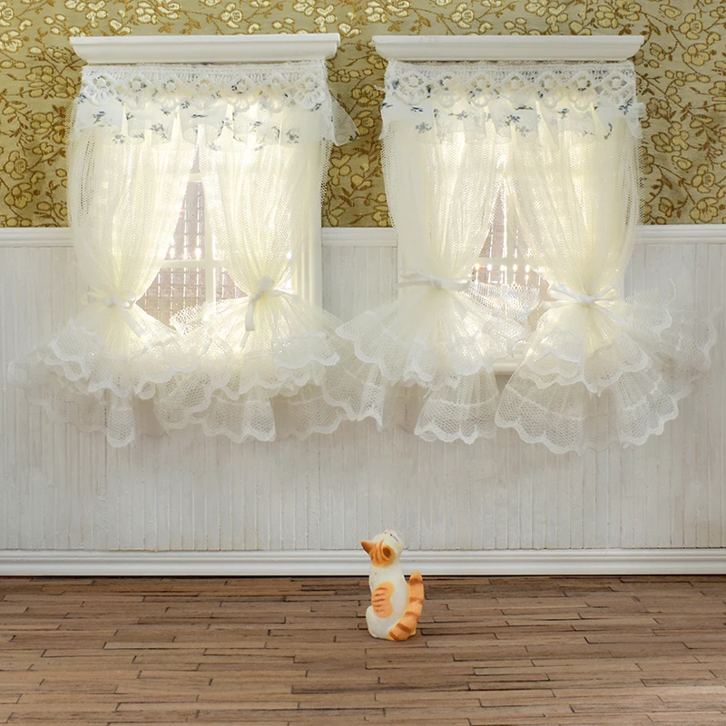 3 Pcs Accessori Casa Delle Bambole Piccole Tende Di Pizzo Trasparente