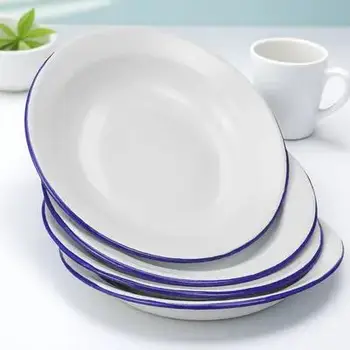 4-Pc Retro Enamel Serving Plates – White Round Dish Set 1