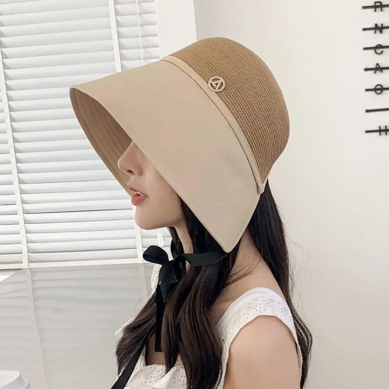 여성용 봄 가을 버킷햇 자외선 차단 양지에 예술적인 어부 모자 한국 스타일 팟햇 트렌디 레터링