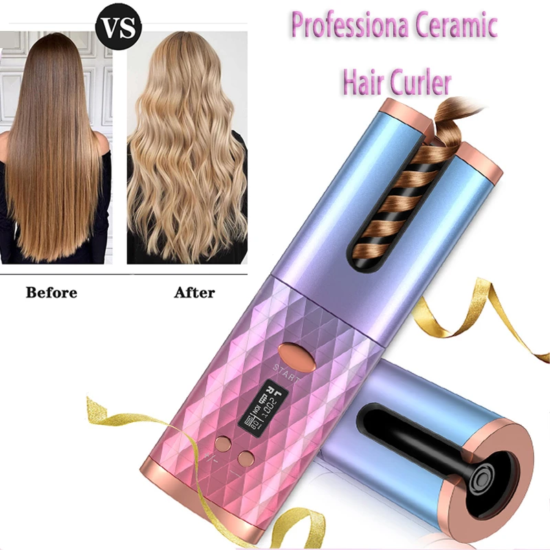 Wireless Auto Rotat Ceramic Hair Curler Usb Rechargeable Portable Auto