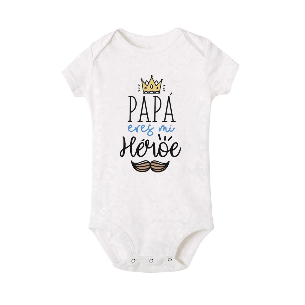 Papa Is My Hero Spanish Printed Baby Bodysuit Infant Short Sleeve Jumpsuit  Boys Girls Dad Birthday Father's Day Outfit Clothes 6