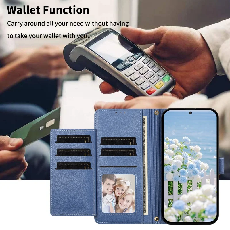 Elegant Pattern Leather Zipper Wallet Phone Case with Wrist Strap and Card Holder Cover