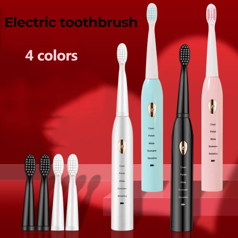 Clean Adult Black White Classic Acoustic Electric Toothbrush Adult 5-gear Mode USB Charging IPX7 Waterproof Acoustic Electric 4