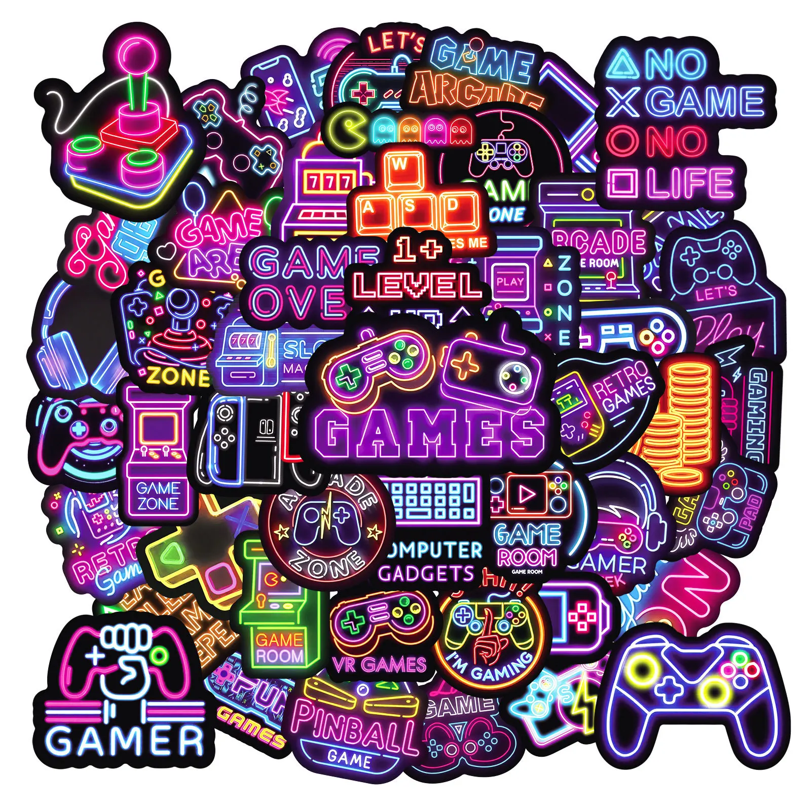 50PCS Cartoon Neon Video Game Stickers Game Console Decals For Phone Laptop Suitcase Notebook Skateboard Waterproof Sticker - 2