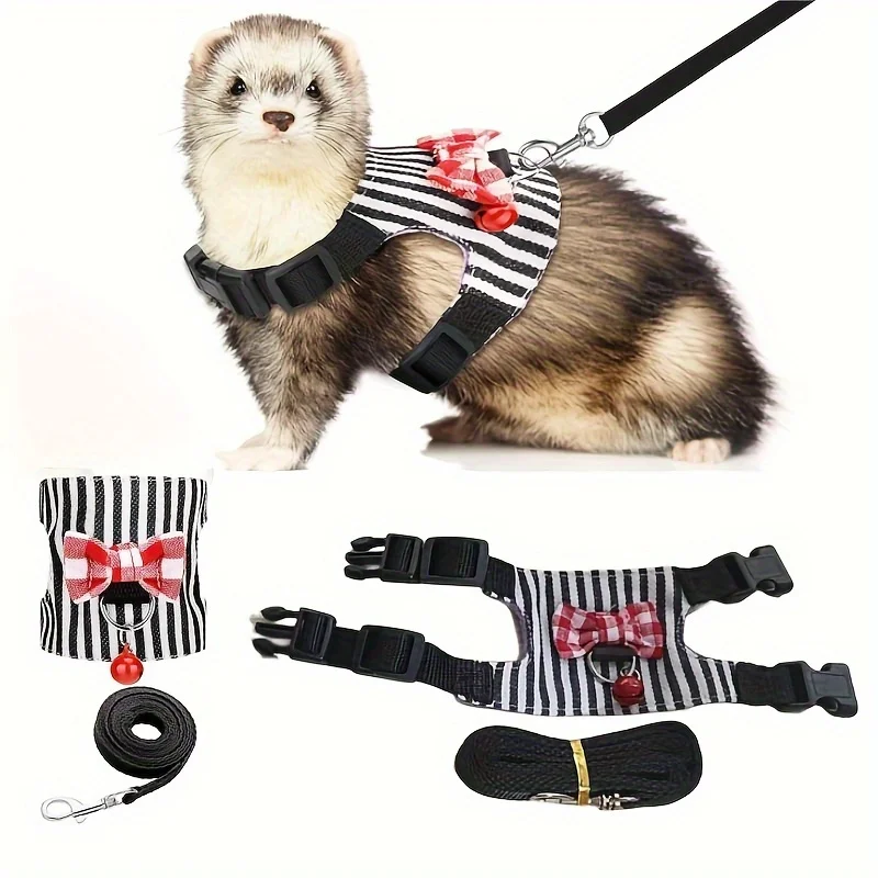 Hamster Harness and Leash Set - Comfortable Padded Vest for Small Pets with Bow Bells