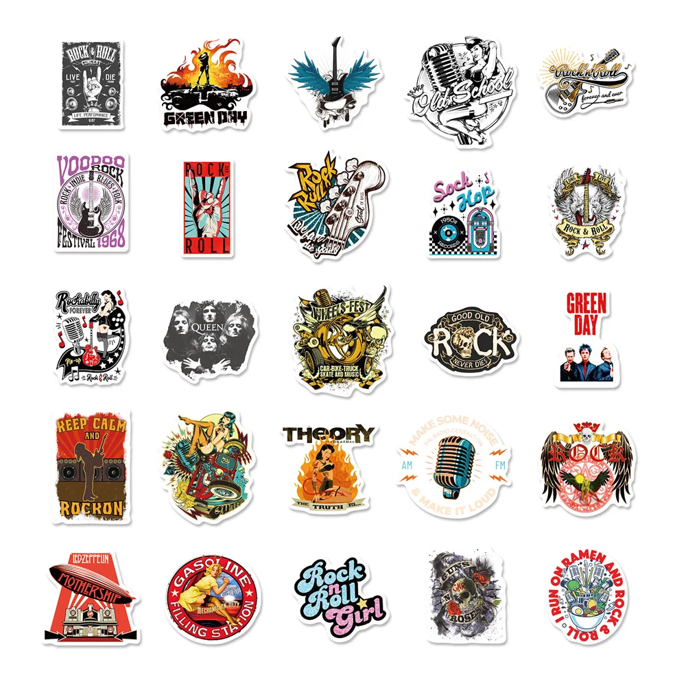 50pcs Vintage HEAVY METAL Rock Stickers For Guitar Journal Ipad Stationery  Scrapbooking Supplies Aesthetic DIY Sticker Pack