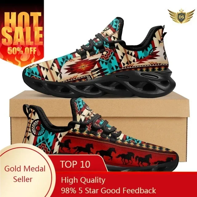 Sneakers American Ethnic Tribal Aztec Printed Non-slip Outdoor Platform Shoes Fashion Mesh Shock Absorption Vulcanized Shoes New