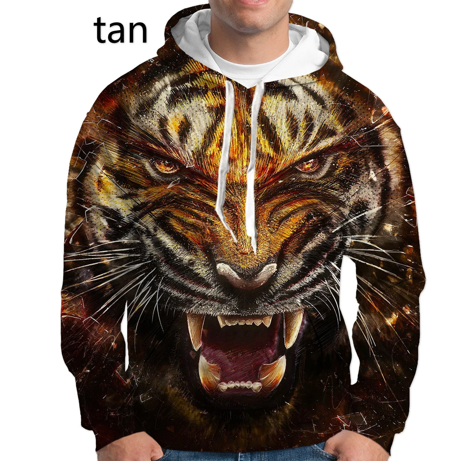 Chaqueta Con Capucha Estampado De Tigre Blanco 3D Para Hombre