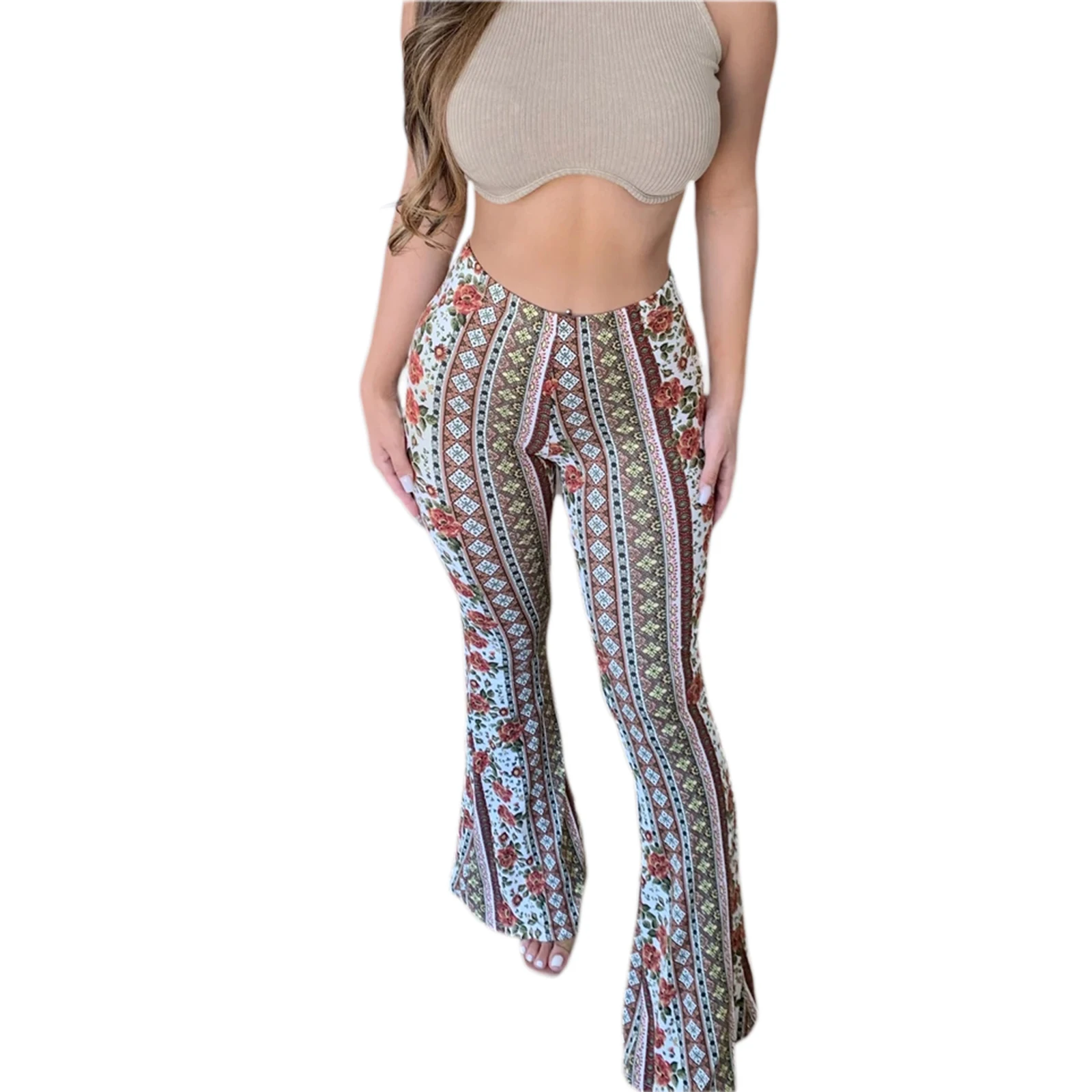 New Trendy High Waist Slim Casual Street Hippie Women Boho Print Long Pants  Flared Wide Legs Summer Bell Bottom Trousers S-xl - Pants & Capris -  AliExpress