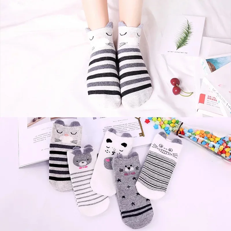 5-Pair Pack: Cute Cartoon Animal Ankle Socks for Women - Spring/Summer Collection