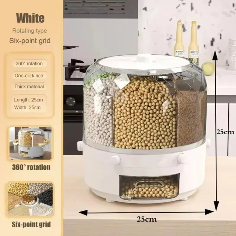 360&deg; Rotating Rice Dispenser with 6-Point Sealed Lid for Kitchen Pantry Organization