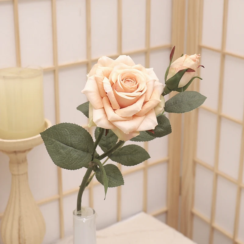 Vintage Large Roses Artificial Silk Flowers Branch 2 head Big Flower Silk White Rose Fake Flowers Autumn Wedding Home Room Decor