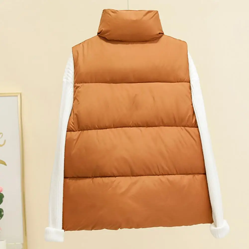 

Solid Color Vest Cozy Women's Winter Waistcoat Padded Warm Sleeveless Coat with Windproof Design Turn-down Collar Convenient