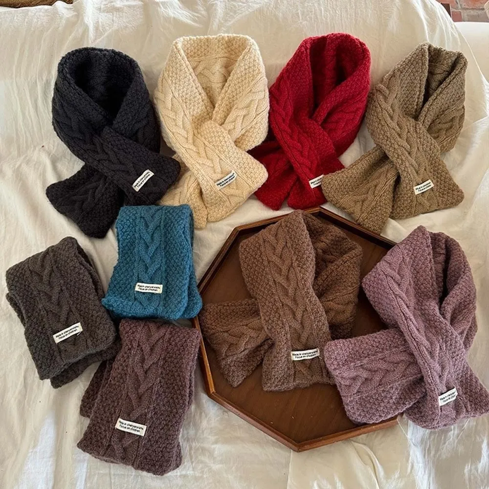 Elastic Children Knitted Scarf Trendy Korean Style Kids Woven Neckerchief All-match Solid Color Winter Cross Muffler Boys
