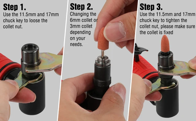 WORKPRO Smerigliatrice Pneumatica Diritta - 25000 Giri/min, Colletto 3mm E 6mm, Per Legno E Metallo - Foto 9