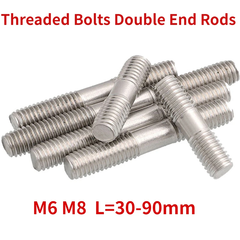 

10pcs Threaded Bolts Double End Rods M6 M8 GB901 304 Stainless Steel Head Screw Stud 30-90mm 60mm 50mm