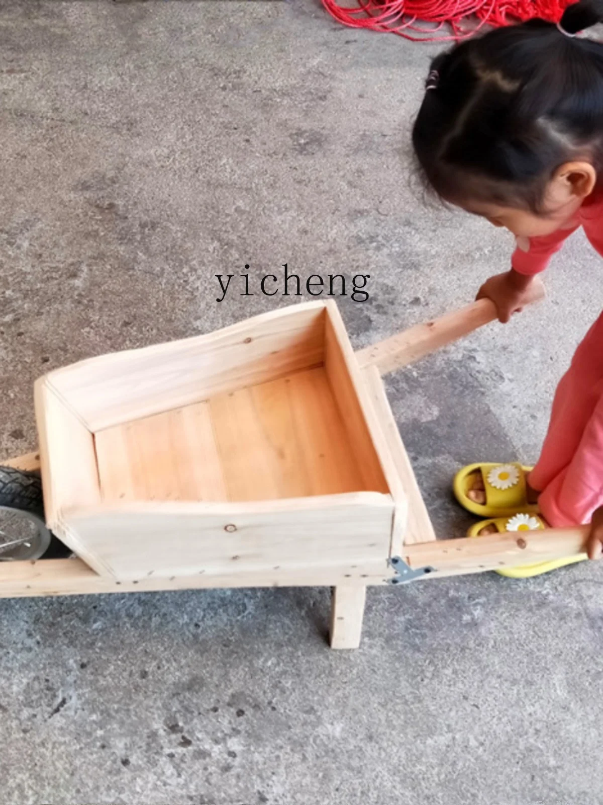 Tqh Wheelbarrow Anji Game Wooden Bull Wheel Trolley Triangle Belt Bucket Stroller Kindergarten Children Outdoor Toys 5