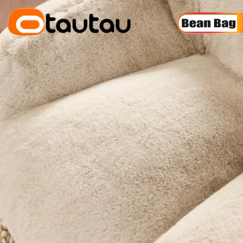 OTAUTAU Filled Faux Bunny Fur Bean Bag with Filler Floor Couch Beanbag Sofa Armchair Empty Pouf Inside SF203