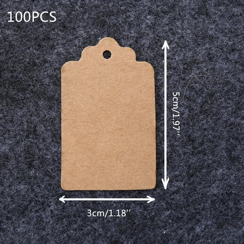 100 Pcs Kraft Paper Tags Scallop Head Label Luggage Wedding Note DIY Blank Price Name Hang Tag Gift Craft 5x3cm Cards |