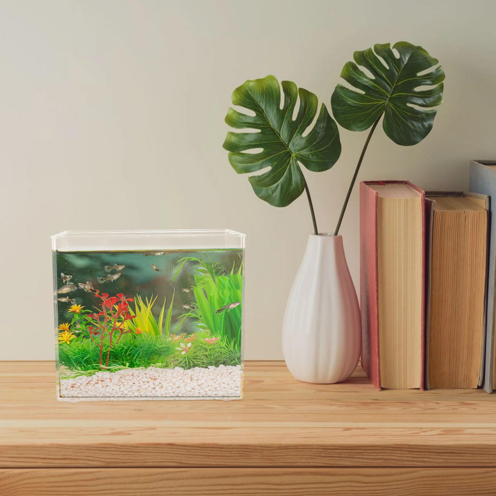 M Size Mini Aquarium Transparent Fish Tank Desktop Square Betta Bowl Fish Bowl Small Tank Plastic Aquarium Pet Products