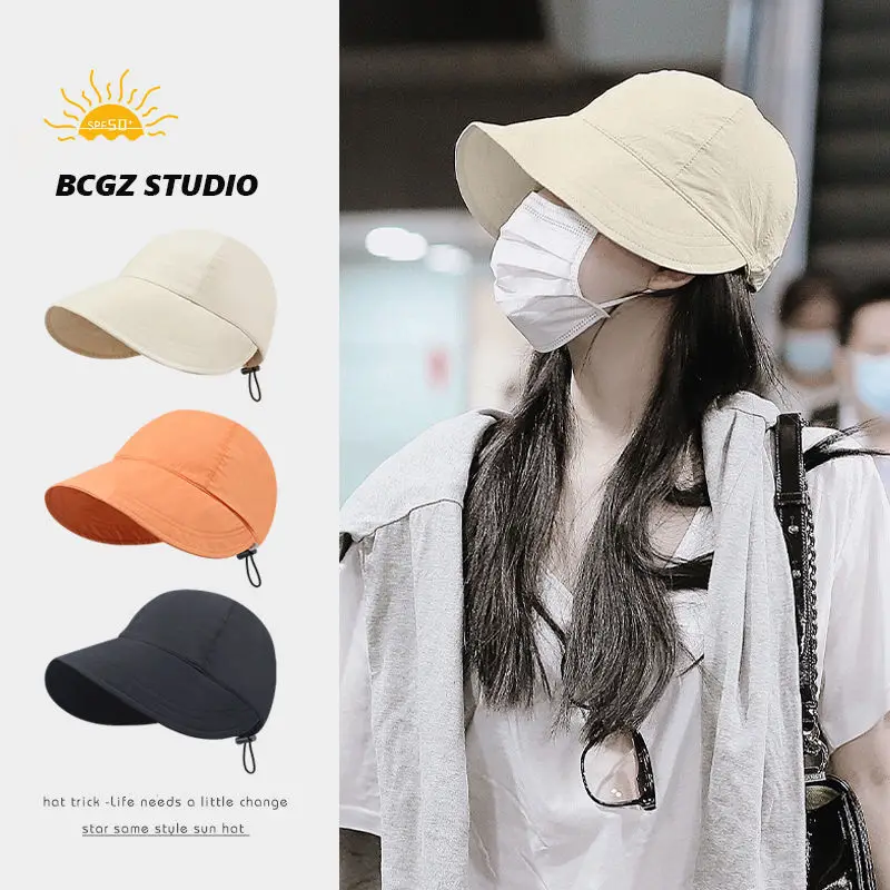 Men's Women's Summer Sunshade Hat face-shade Sun Hat Large Brim Drawcord  Light Sunscreen Cap Ultraviolet Hairpin Duck Tongue Cap