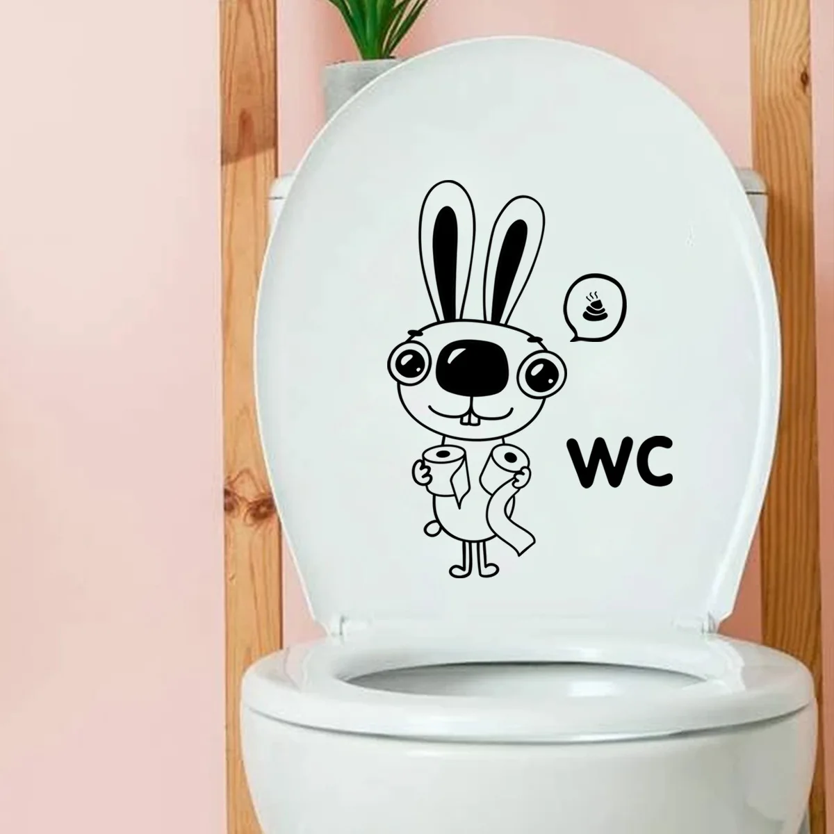 Big Eyes Rabbit Toilet Stickers Art Home Decor Rabbit Decal Animal Vinly Sticker Per Wall Door Wc Toilet Seat Decalcomanie Funny