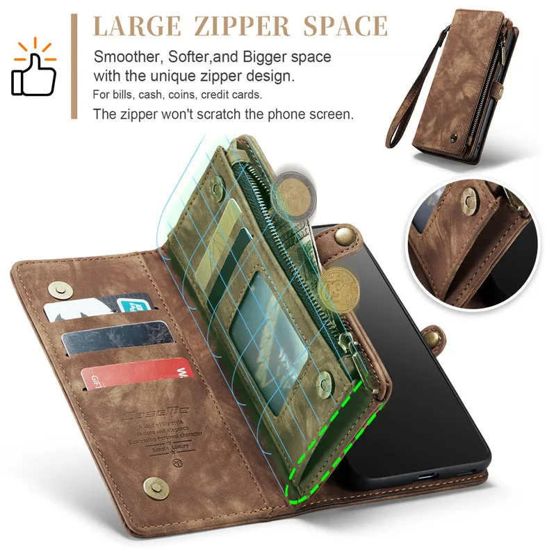 Detachable Magnetic Leather Wallet Case For Samsung Phones 23