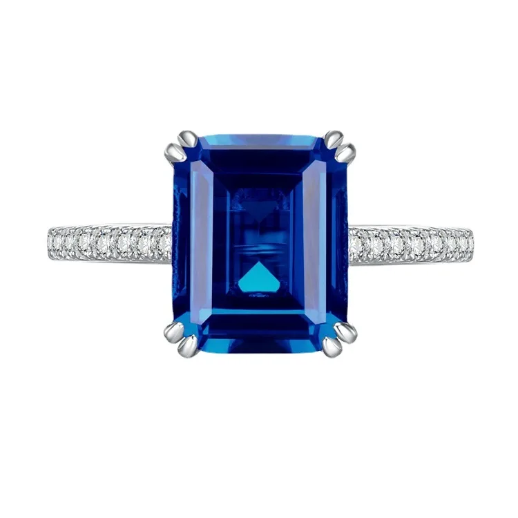2023 Nuovo S925 Argento Vintage Rettangolo Auto Piatto 8*10 Anello Anello Da Donna Con Diamante Ad Alto Tenore Di Carbonio Smeraldo