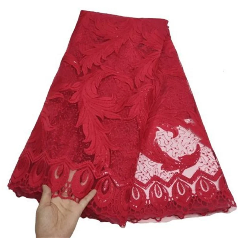 

Soft Red African Lace Fabric 5 Yards High Quality Small Sequins French Tulle Laces Nigerian Women Royal blue Wedding Fabrics