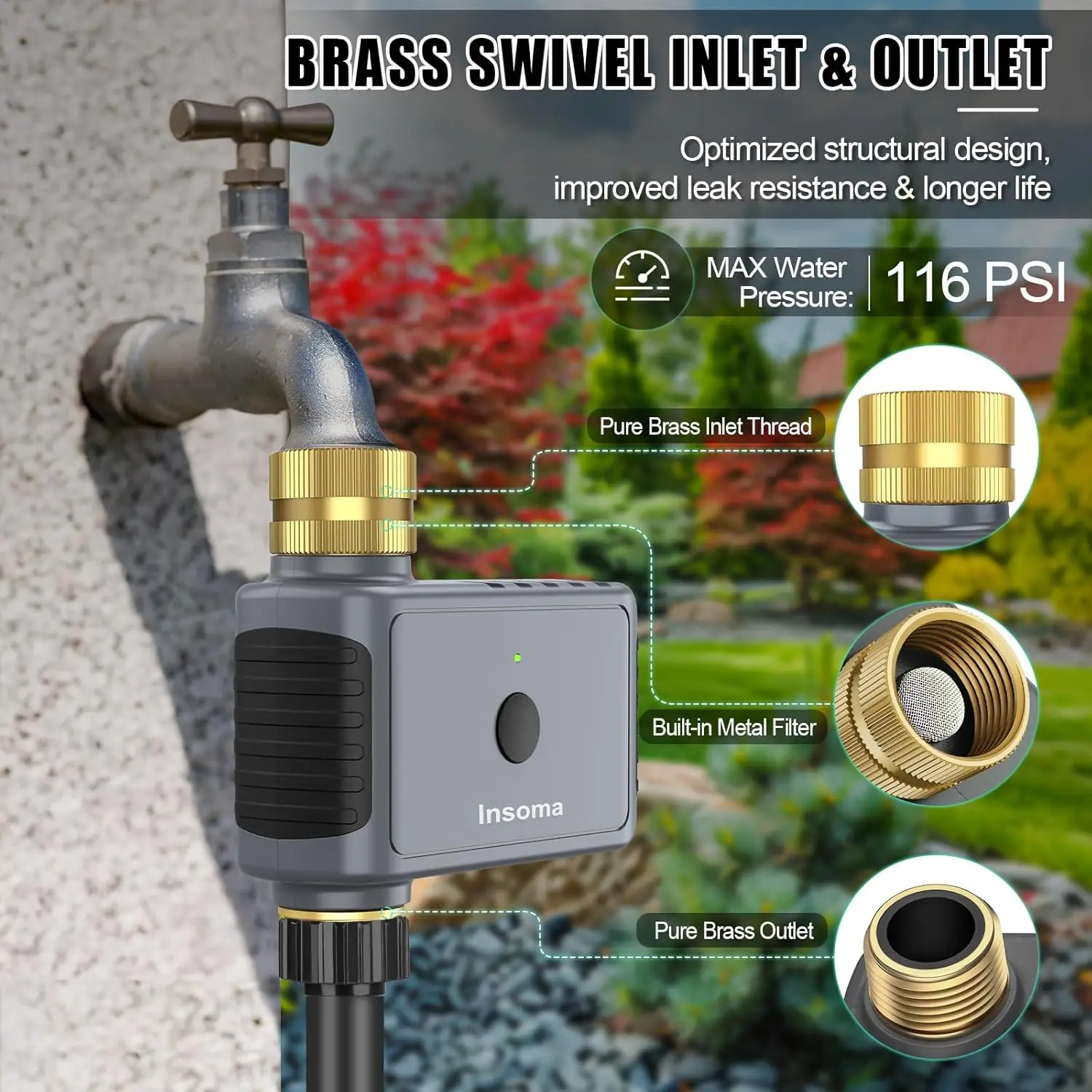 مؤقت رشاشات أوتوماتيكي من Insoma مزود بعمود نحاسي،...