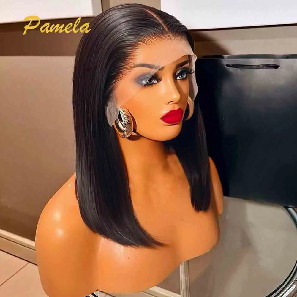 Bleached Knots Bone Straight Wig Human Hair Ready To Go Short Bob 13x6 HD Full TransparentLace Frontal Wigs Pre Plucked