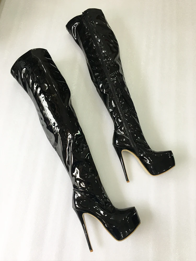 Bottes Hautes Femme En Cuir Verni Rouge | Talon Épais Confrontable | Bottes PVC Imperméables Mode