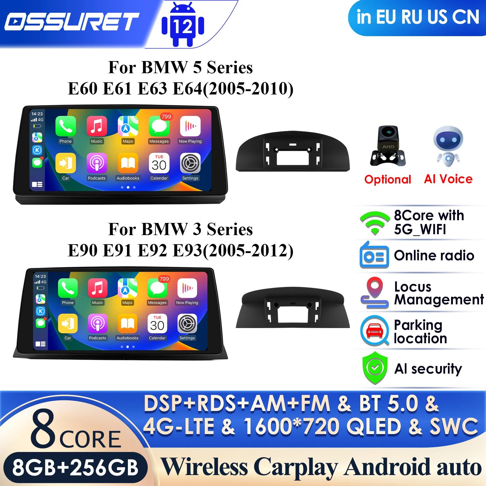 

Carplay 4G 10.33" Car Radio Android for BMW 5 Serie E60 E61 E63 E64 3 Series E90 E91 E92 E93 CCC Mask CIC GPS 2Din Stereo DSP BT