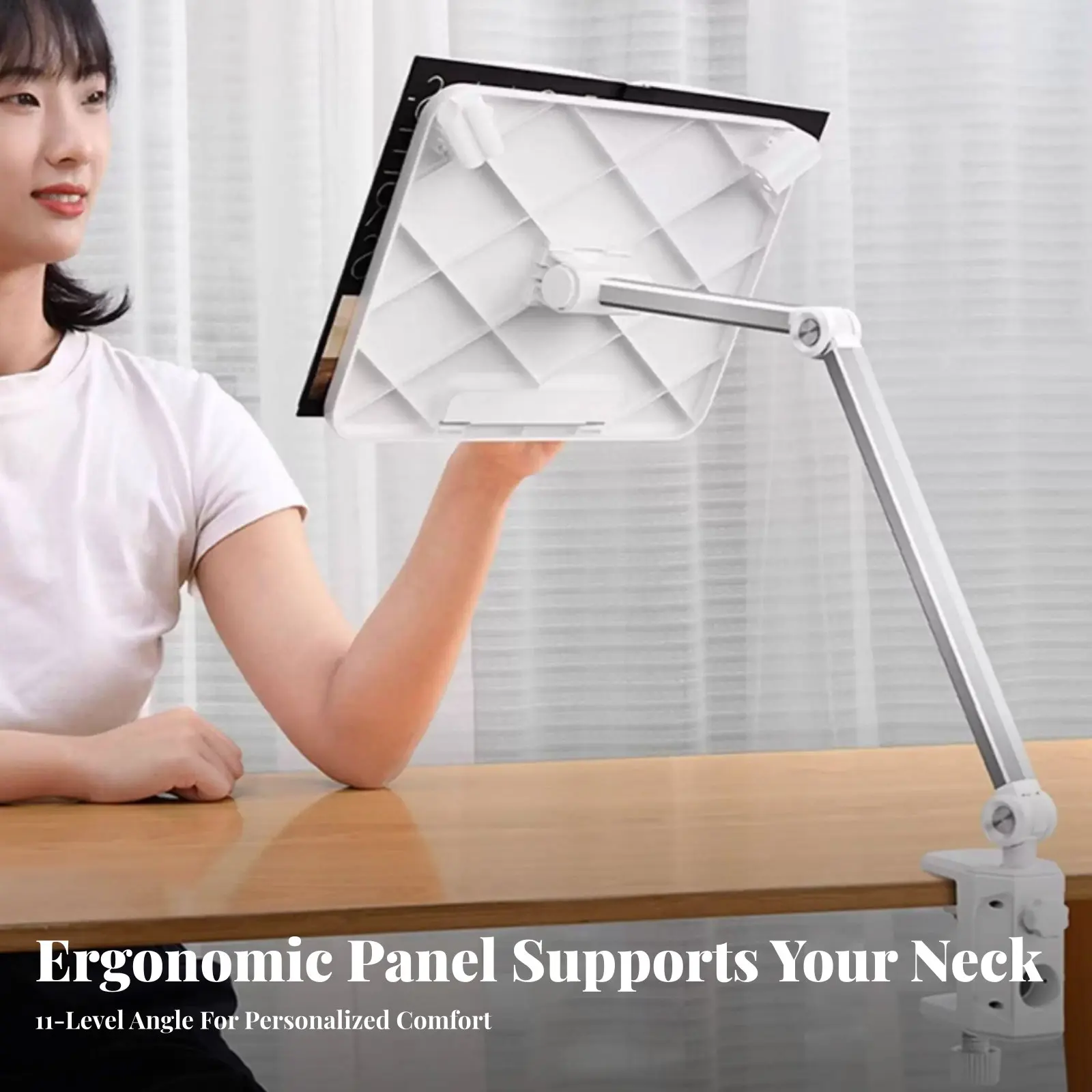 조절 가능한 책꽂이 360 °   회전식 클램프온 캔틸레버 지지대 접이식 디자인..