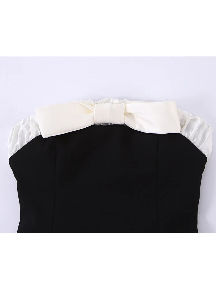 Women Contrast Color Bow Knot Tube Top Summer New Sexy Party Club Strapless Sleeveless Backless Crop Top Fashion Ladies Clothes