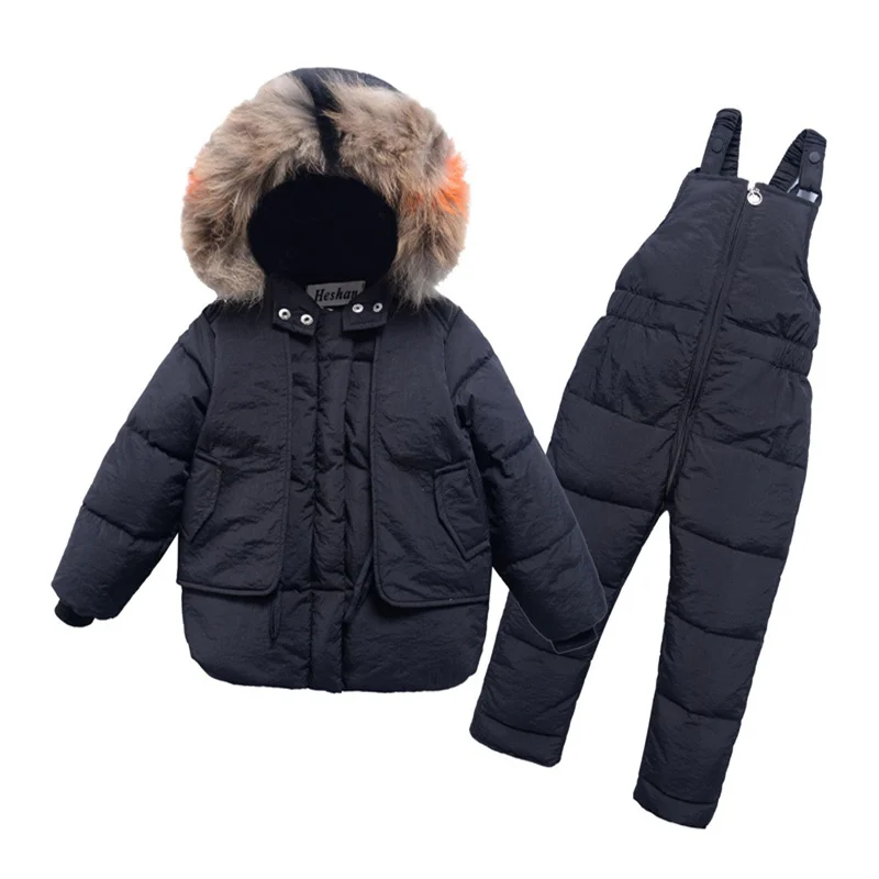2 Pcs Kids Parka Snow Wear Outfits Boys Girls Hooded Jackets Overalls-30℃ Winter Down Suit 2-6 Years
