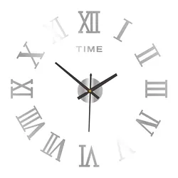 Elegant 3D Acrylic Mirror Finish Roman Numerals Wall Clock - DIY Self-Adhesive Design - 40cm (Slivery)