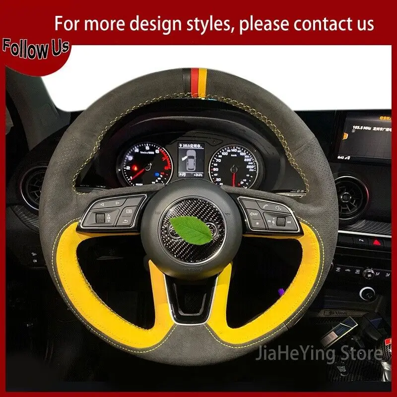 

Hand Stitching Yellow Leather Suede Car Steering Wheel Cover For Audi A4l Q3 Q5L Q7 A6L A3 A5 Interior Accessories