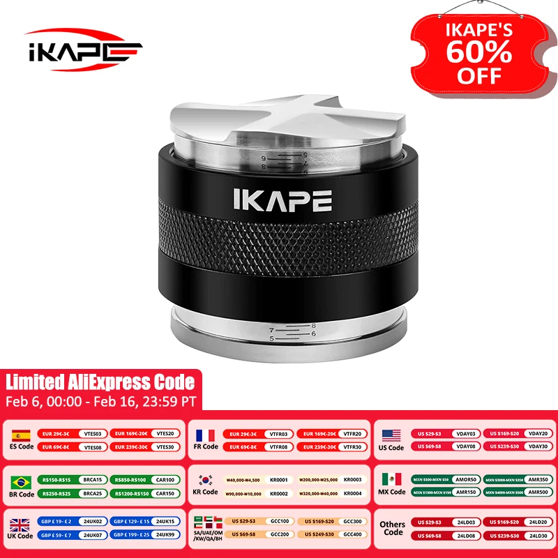 

IKAPE Coffee Distributor & Tamper, 2 in 1 Adjustable Depth Espresso Distributor Tool fit for 51/54/58mm Bottomless Portafilter