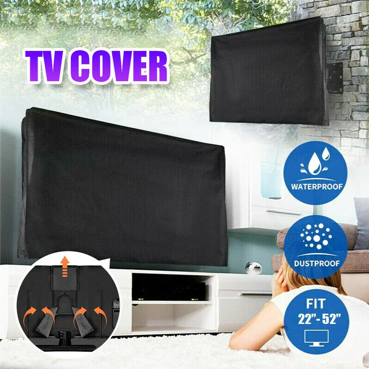 Waterproof TV Cover 22" to 52" LCD LED TV Protective Oxford Black Screen Outdoor Dustproof outdoor tv cover tv cover