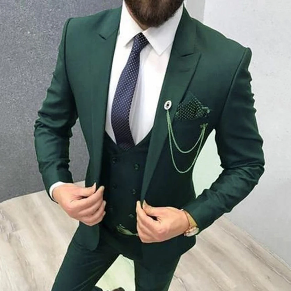 Mens Army Green Wedding Suit 3 Piece Slim Fit Suit Handmade Evening Tuxedo Dinner Coat Pants Made To Measure Groomsmen Suit