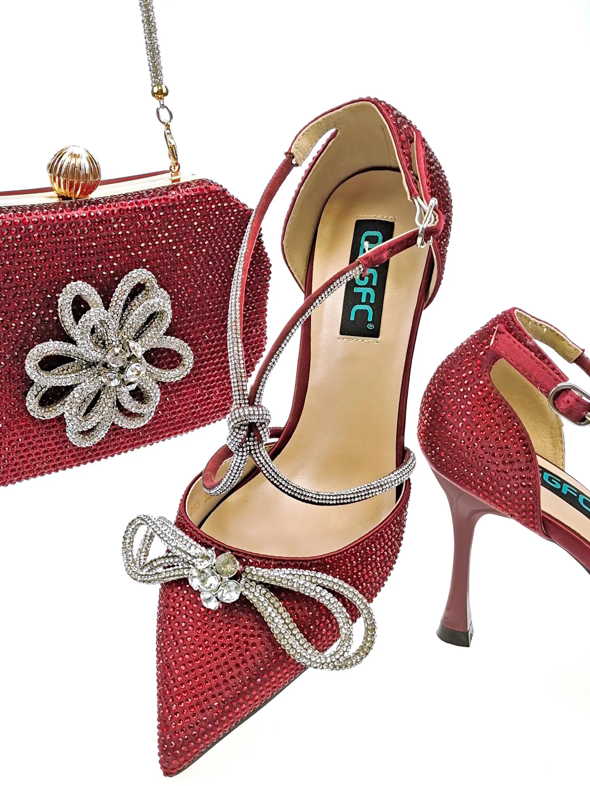 

QSGFC2023 Latest Party Red Women's Sandals Bag Set All Diamond Butterfly Design Casual Versatile Luxury Shoes SSS High Heels