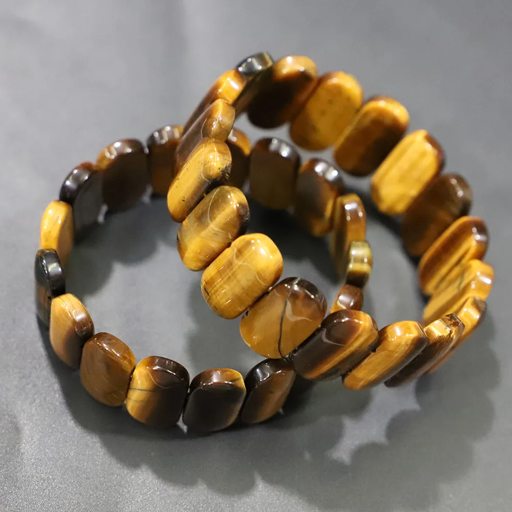 

New Natural Tiger Eye Stone Oval Bracelets Reiki Charm DIY Fashion Jewelry Energy Bangles Stretch Chain Women Gift 2Pc Wholesale