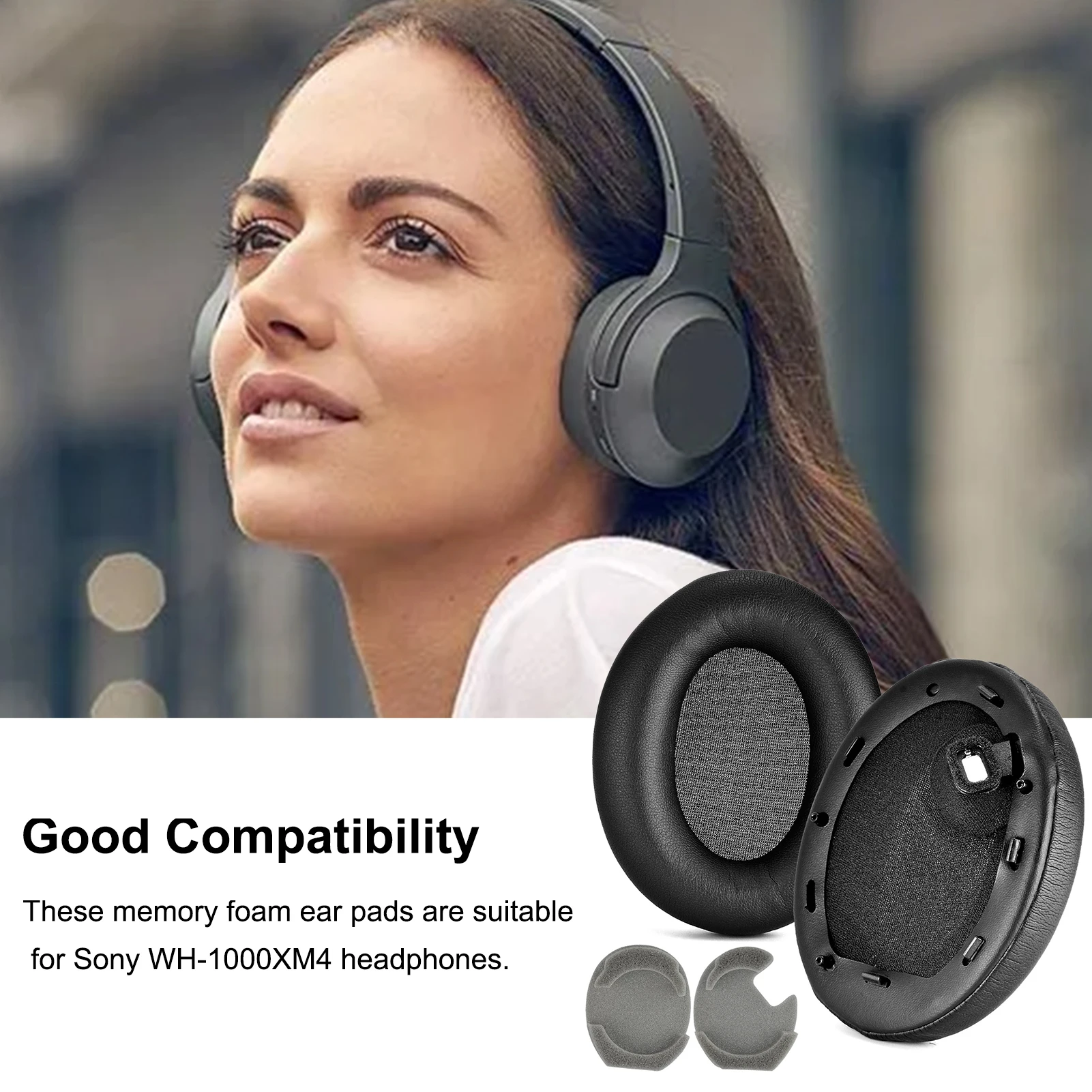 Memory Foam Earpads Replacement Earcups For Sony Wh-1000Xm4 Oval Earmuffs Headphones Accessories 2Pcs Replacement Earpads