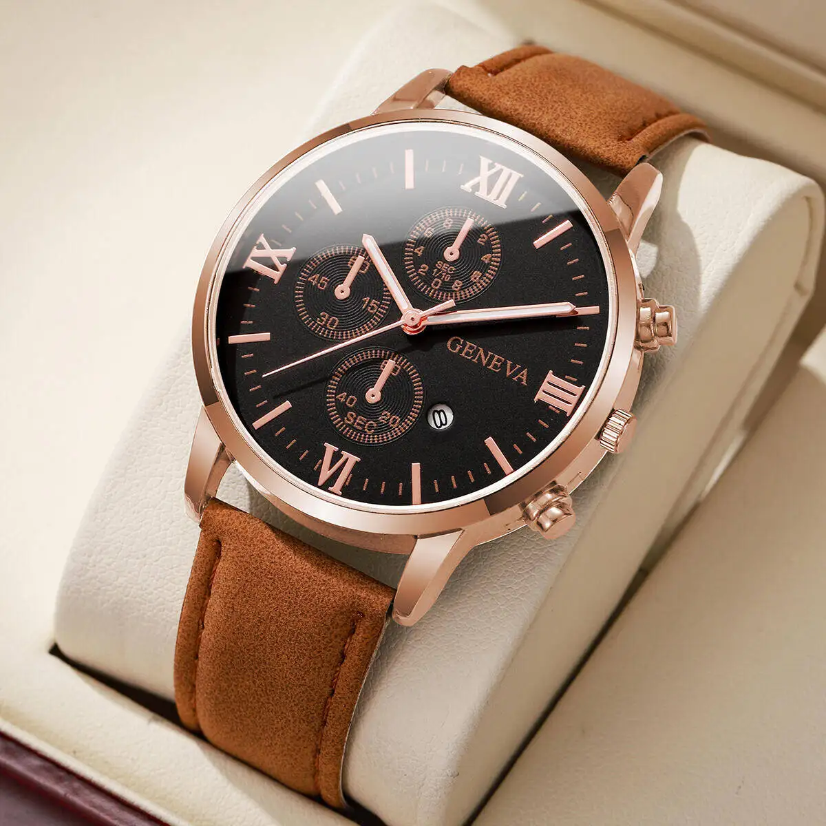 Fashion Roma Dial Men's Watch Casual Leather Strap Men Business Watches Analog Quartz Wristwatches with Calendar(Without Box)
