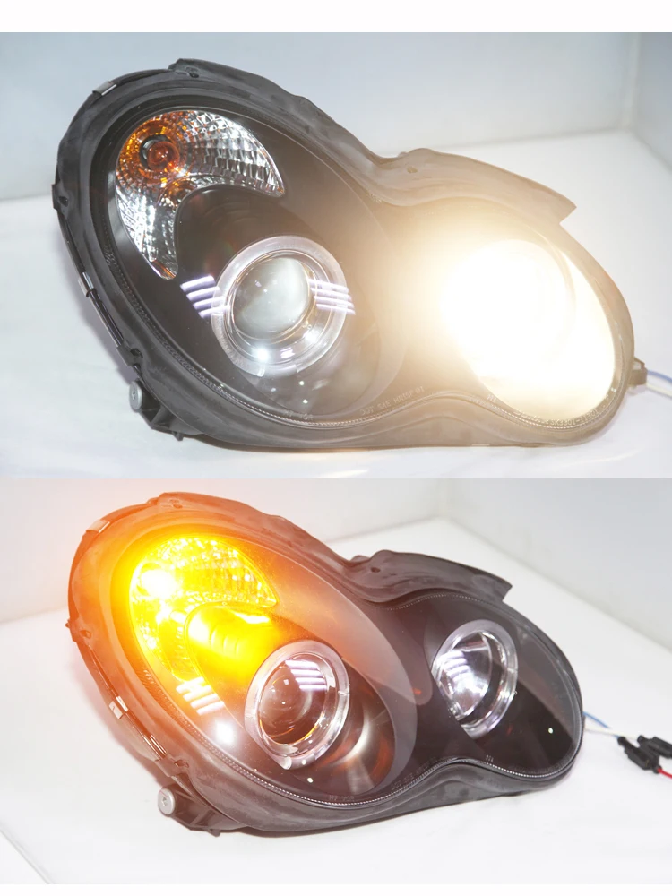 For Benz 2000-2007 Year W203 C63 C200 C230 C280 C300 LED Angel Eyes Car Head Lights Black Housing SN