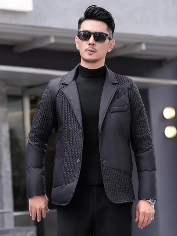 New Designer Men Business Work Down Jacket Slim Fit Blazer Suit Coat Winter Single Breasted Thick Warm White Duck Down Jacket