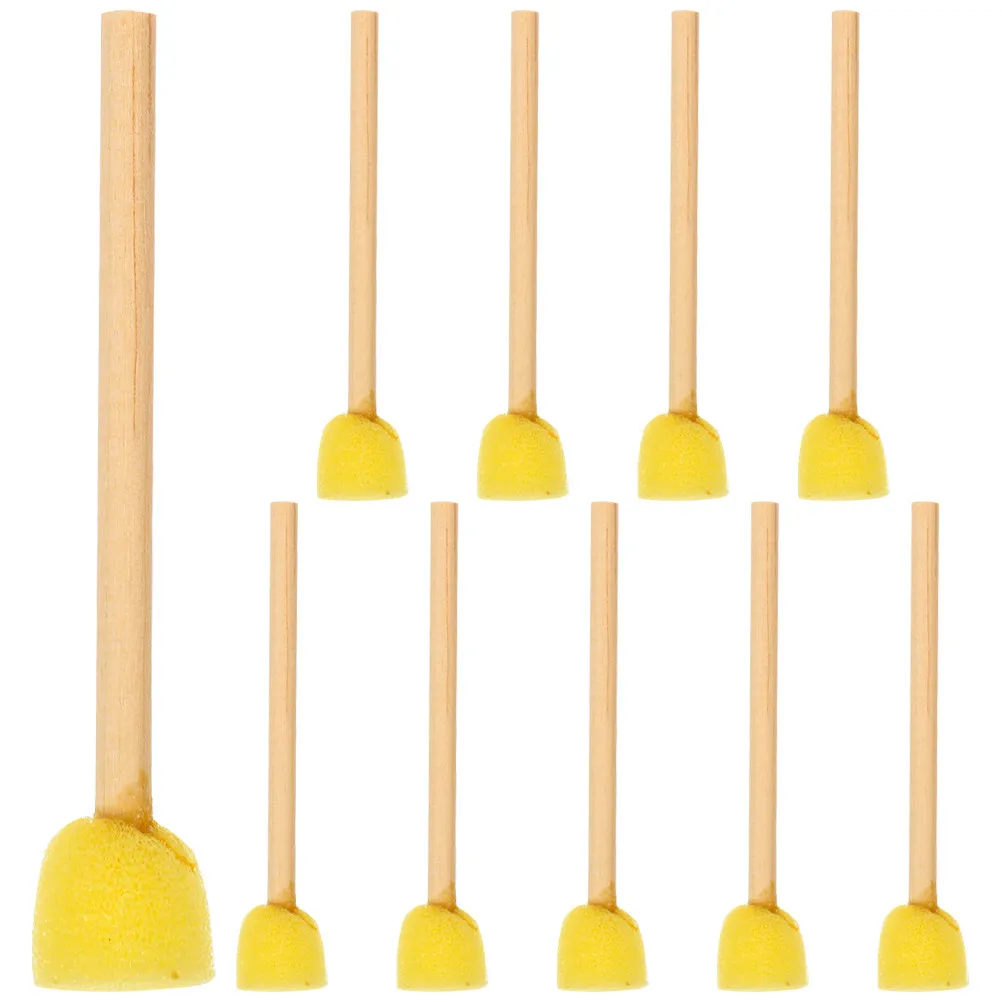 10Pcs 라운드 스폰지 브러쉬 나무 손잡이 어린이를위한 편안한 터치 페인팅 펜 아크릴 예술 공예 드로잉 페인트 스폰지