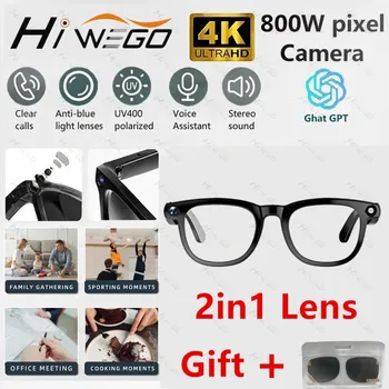 Occhiali AI intelligenti 2 in1 4K 800W pixel AI Riprese fotografica HD Foto Video Chiamata vocale Traduzione Occhiali AI Bluetooth impermeabili