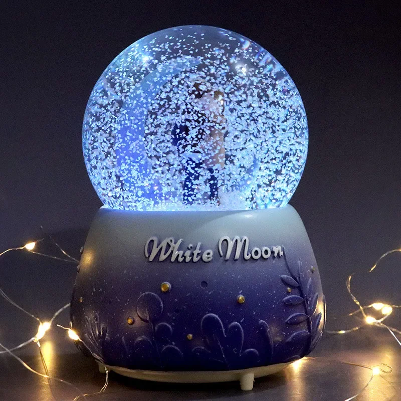Couples Wife Birthday Wedding Gift Glow Light Crystall Snowball Music Box Lovers Ornament Valentine's Day Favors for New Year